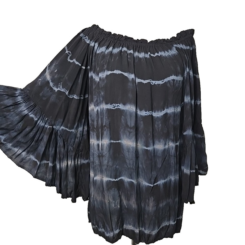 Elon Black Tie Dye Off Shoulder Large Bat Wing Tunic Top OS One Size